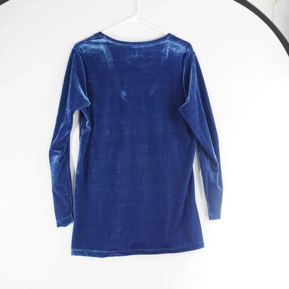 VTG City Hearts Blue Velvet Pant Set Long Sleeve Top‎ Matching Set Mature Party - Picture 7 of 14